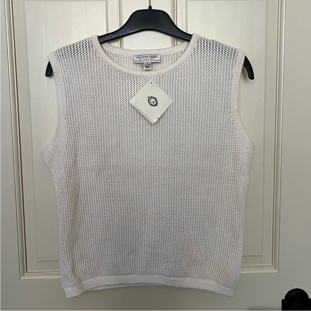 NWT St. John Sport Open Knit Mesh White Tank